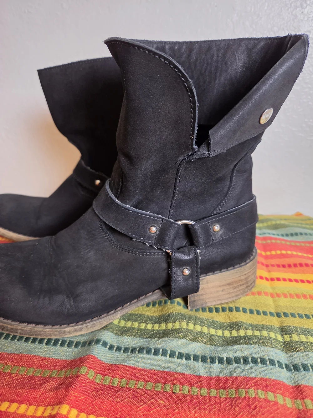 Black Suede Women's Mid-Calf Harness Boots Made In Italy Size 40 US Size 9